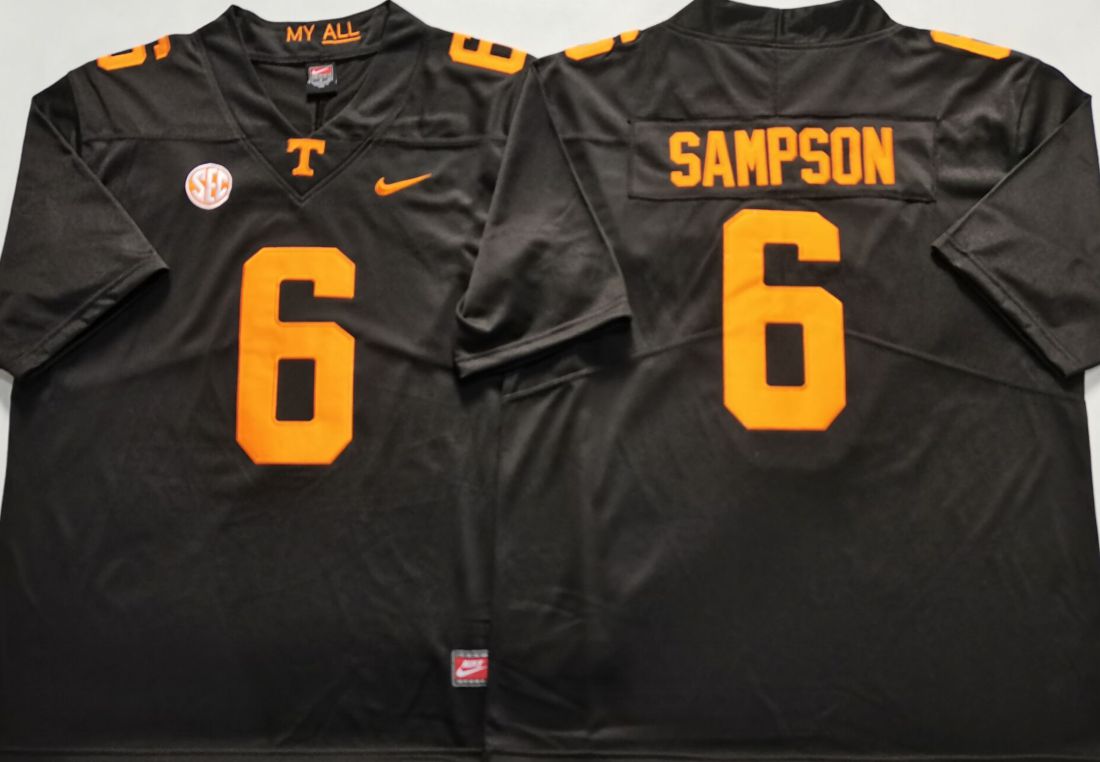 Men Tennessee Volunteers #6 Sampson Black Nike 2025 NCAA Jersey